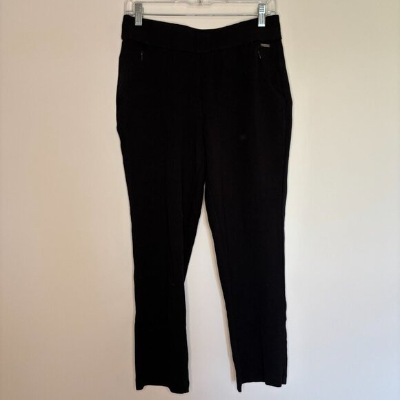 T TAHARI Pullon Ankle Pant Womens M Black Flat Front Ponte Stretch - Picture 2 of 6